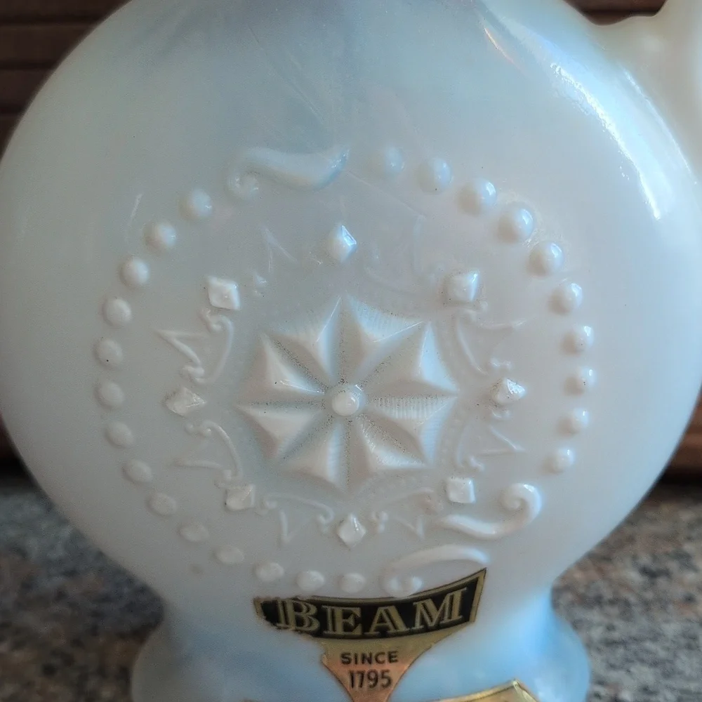 Vintage Jim Beam Decanter 1957 Opal Glass Mid century modern barware